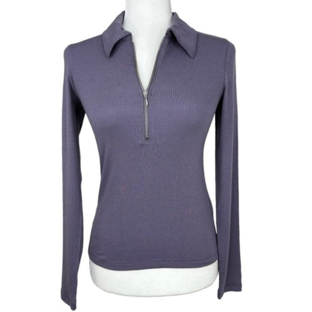 Everlane Womens Purple Tencel Micro-Ribbed Quarter Zip Polo Top XS NEW‎